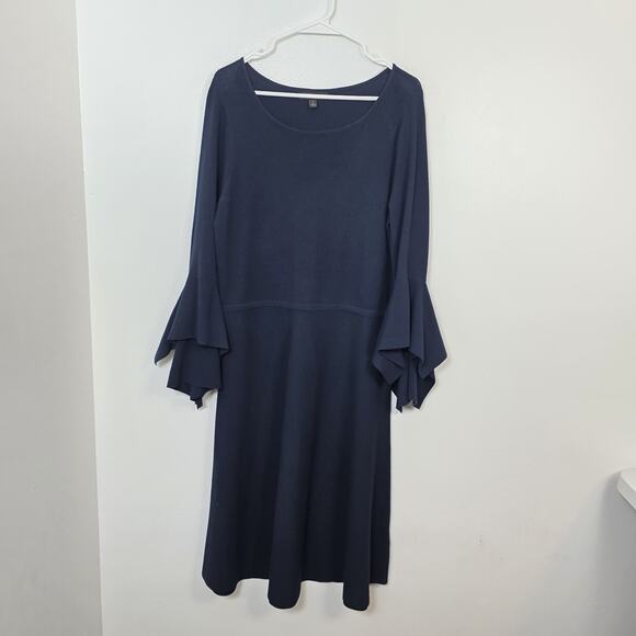 Banana Republic Navy Knit Handkerchief Long Sleeve Midi Dress Size L Tall - Picture 3 of 9